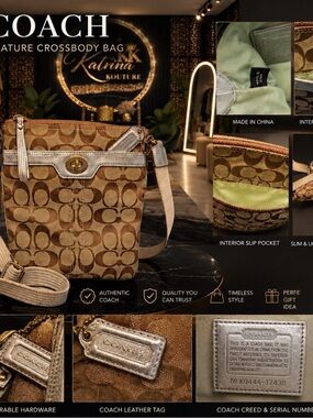 Coach Signature Canvas Crossbody in Tan and Silver